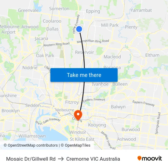 Mosaic Dr/Gillwell Rd to Cremorne VIC Australia map