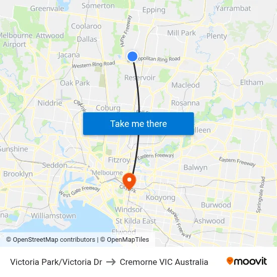 Victoria Park/Victoria Dr to Cremorne VIC Australia map