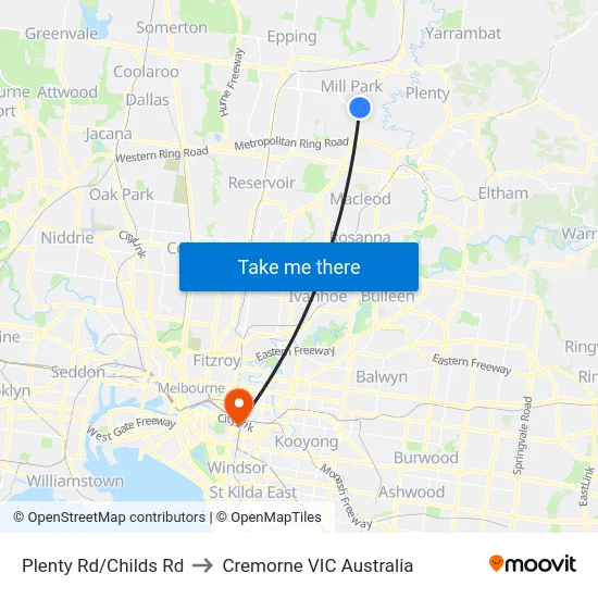 Plenty Rd/Childs Rd to Cremorne VIC Australia map