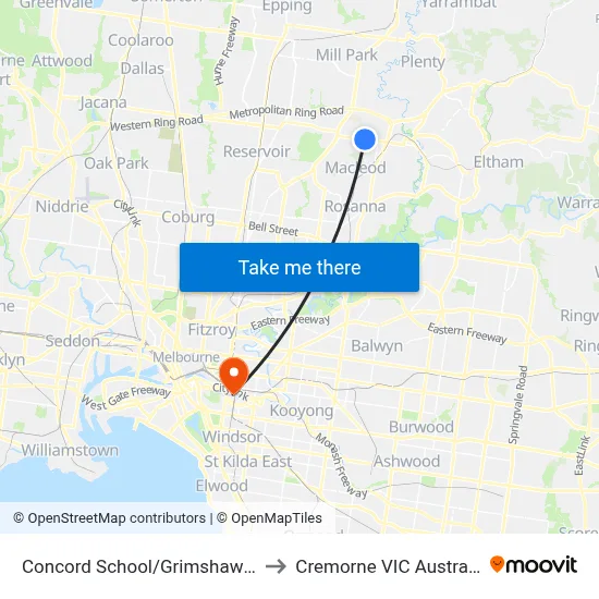 Concord School/Grimshaw St to Cremorne VIC Australia map