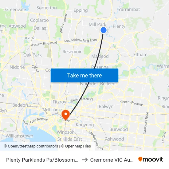 Plenty Parklands Ps/Blossom Park Dr to Cremorne VIC Australia map