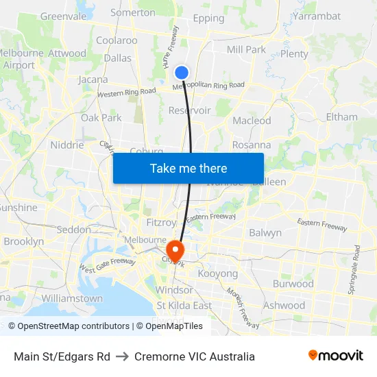 Main St/Edgars Rd to Cremorne VIC Australia map