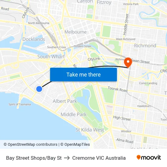 Bay Street Shops/Bay St to Cremorne VIC Australia map