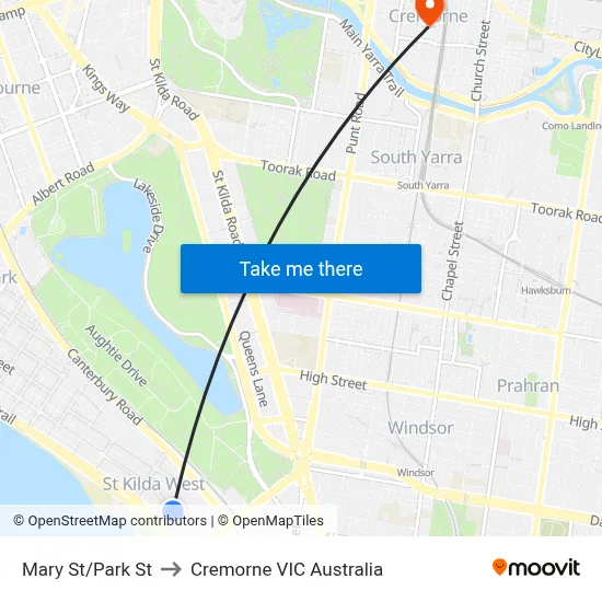 Mary St/Park St to Cremorne VIC Australia map