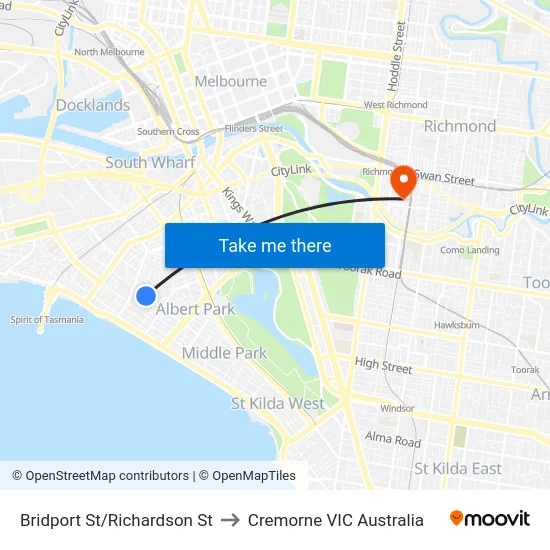 Bridport St/Richardson St to Cremorne VIC Australia map