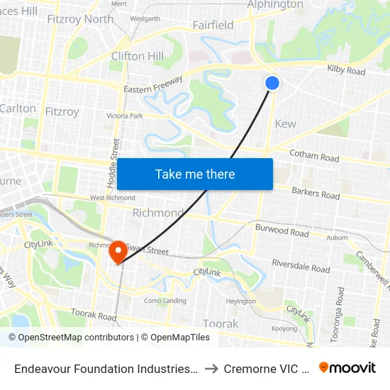 Endeavour Foundation Industries/Hutchinson Dr to Cremorne VIC Australia map