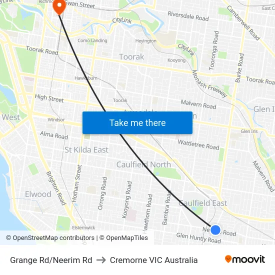 Grange Rd/Neerim Rd to Cremorne VIC Australia map