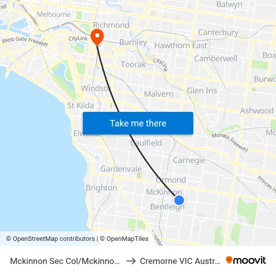 Mckinnon Sec Col/Mckinnon Rd to Cremorne VIC Australia map