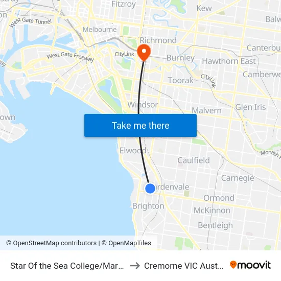 Star Of the Sea College/Martin St to Cremorne VIC Australia map