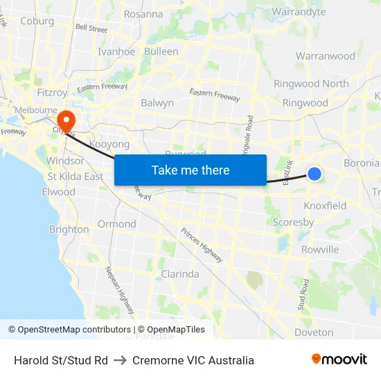 Harold St/Stud Rd to Cremorne VIC Australia map