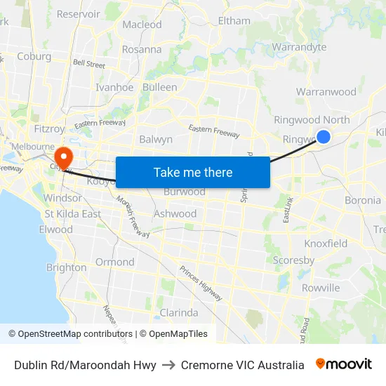 Dublin Rd/Maroondah Hwy to Cremorne VIC Australia map