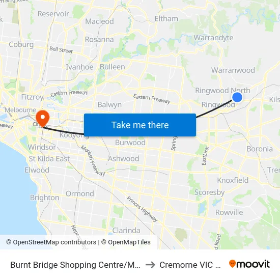 Burnt Bridge Shopping Centre/Maroondah Hwy to Cremorne VIC Australia map