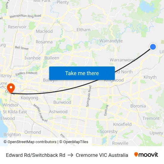 Edward Rd/Switchback Rd to Cremorne VIC Australia map