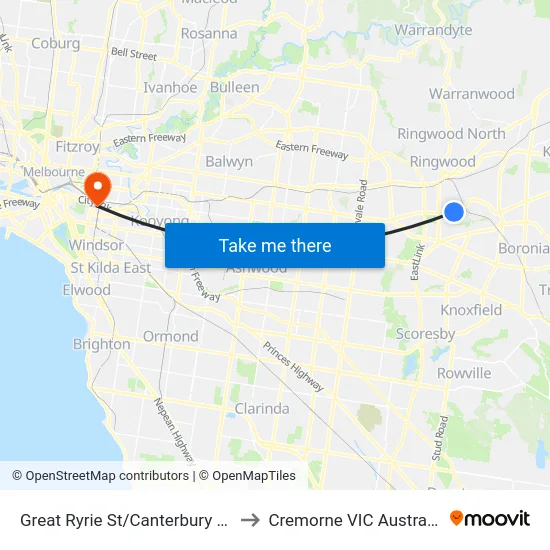 Great Ryrie St/Canterbury Rd to Cremorne VIC Australia map