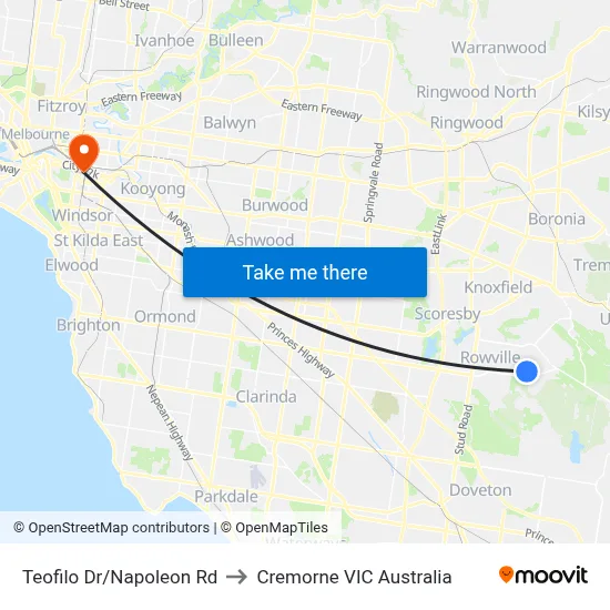 Teofilo Dr/Napoleon Rd to Cremorne VIC Australia map