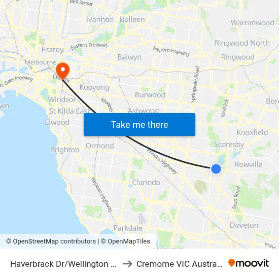 Haverbrack Dr/Wellington Rd to Cremorne VIC Australia map