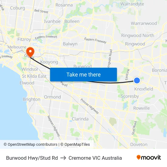 Burwood Hwy/Stud Rd to Cremorne VIC Australia map