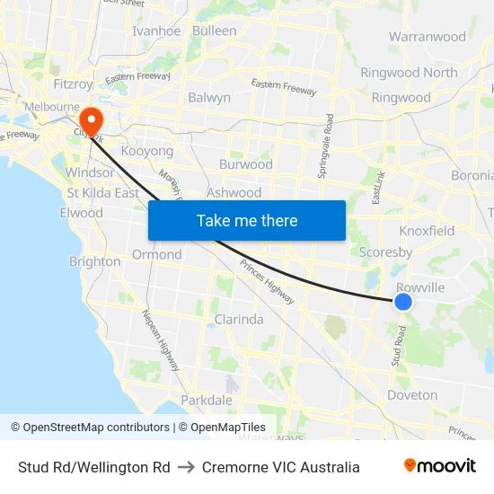 Stud Rd/Wellington Rd to Cremorne VIC Australia map