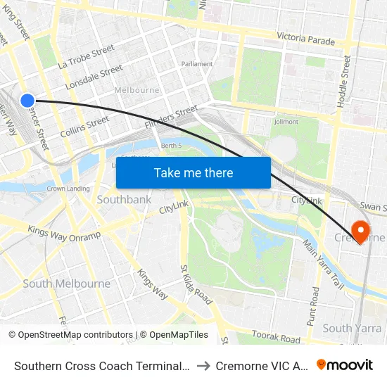 Southern Cross Coach Terminal/Spencer St to Cremorne VIC Australia map
