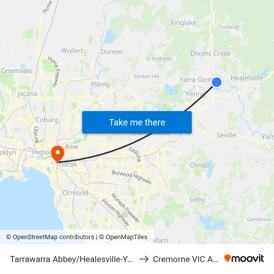 Tarrawarra Abbey/Healesville-Yarra Glen Rd to Cremorne VIC Australia map