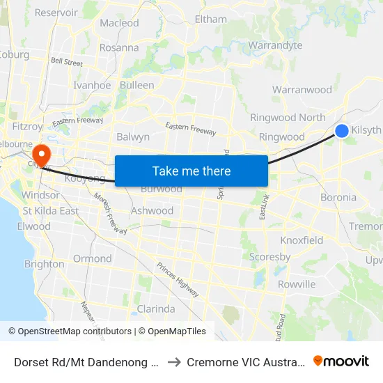 Dorset Rd/Mt Dandenong Rd to Cremorne VIC Australia map