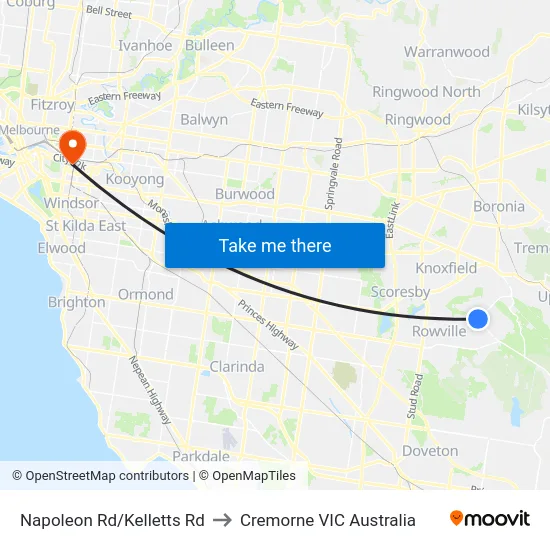 Napoleon Rd/Kelletts Rd to Cremorne VIC Australia map