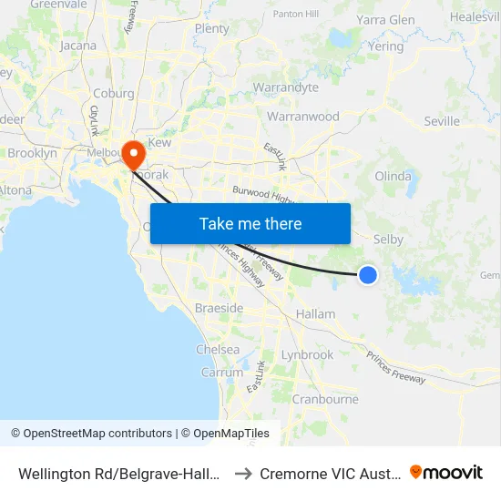 Wellington Rd/Belgrave-Hallam Rd to Cremorne VIC Australia map