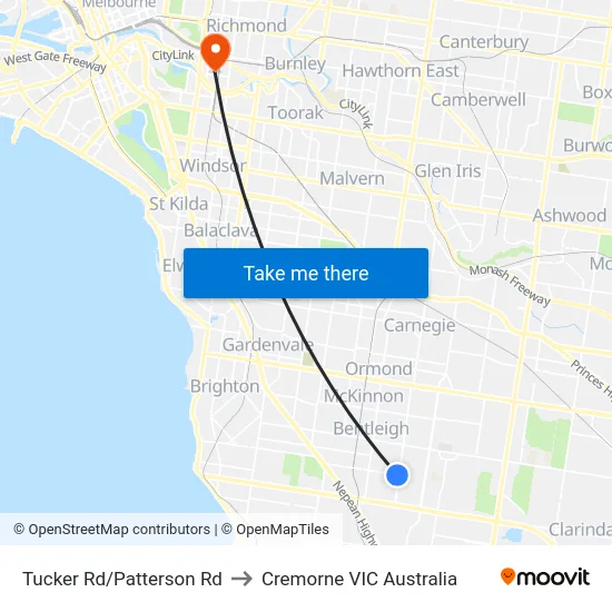 Tucker Rd/Patterson Rd to Cremorne VIC Australia map