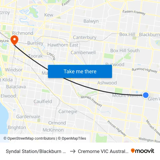 Syndal Station/Blackburn Rd to Cremorne VIC Australia map