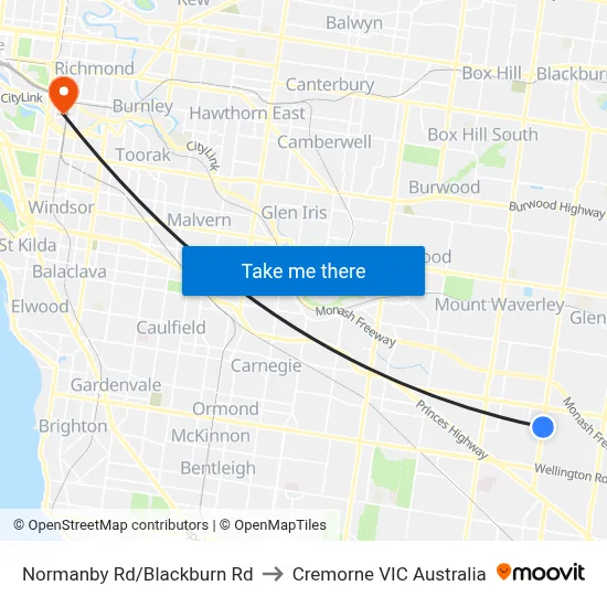 Normanby Rd/Blackburn Rd to Cremorne VIC Australia map