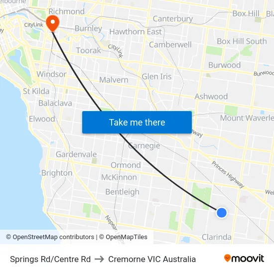 Springs Rd/Centre Rd to Cremorne VIC Australia map