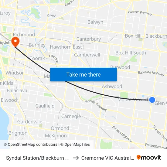 Syndal Station/Blackburn Rd to Cremorne VIC Australia map