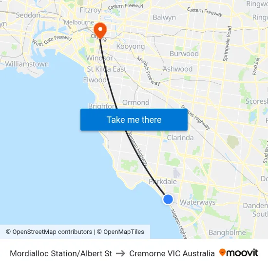 Mordialloc Station/Albert St to Cremorne VIC Australia map