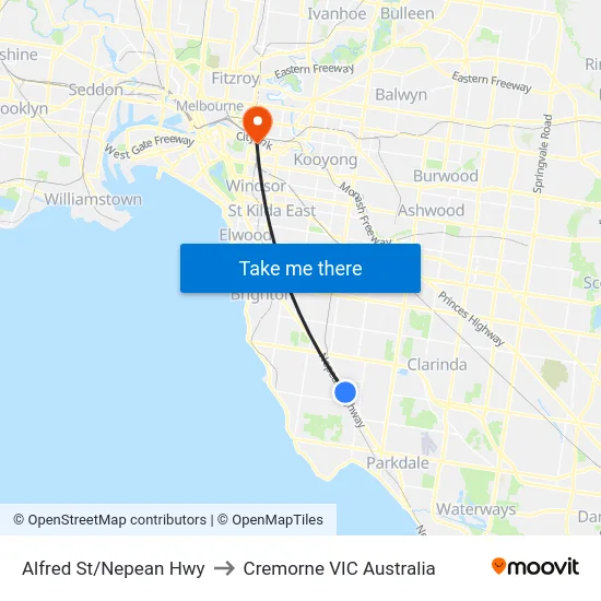 Alfred St/Nepean Hwy to Cremorne VIC Australia map