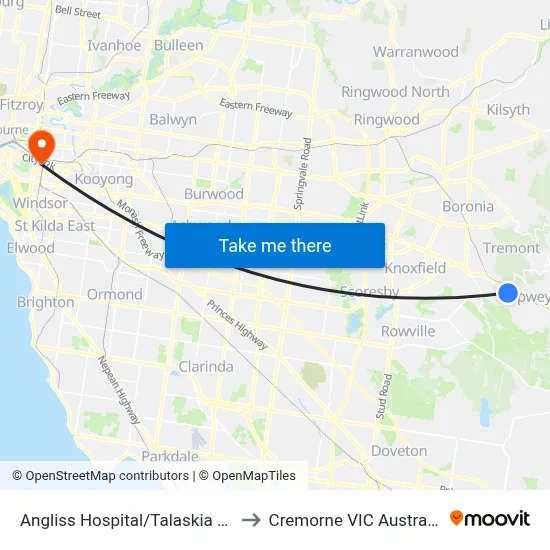 Angliss Hospital/Talaskia Rd to Cremorne VIC Australia map