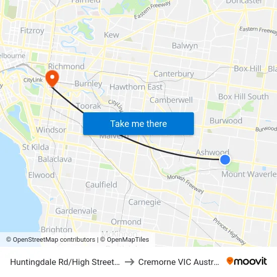 Huntingdale Rd/High Street Rd to Cremorne VIC Australia map