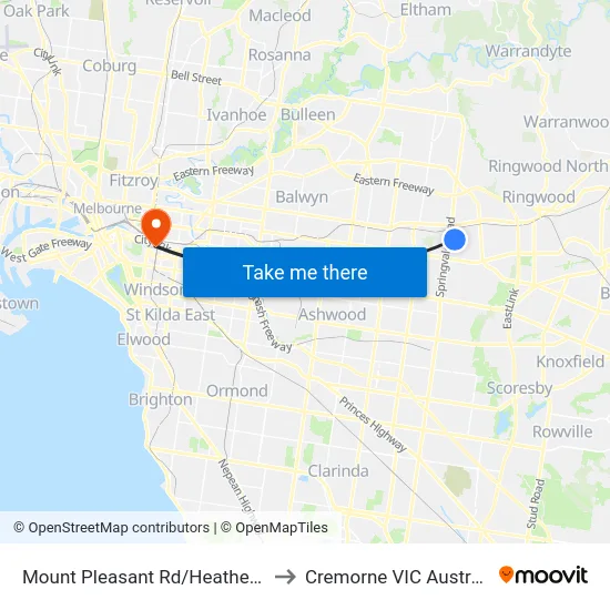 Mount Pleasant Rd/Heather Gr to Cremorne VIC Australia map