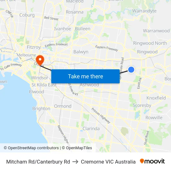 Mitcham Rd/Canterbury Rd to Cremorne VIC Australia map