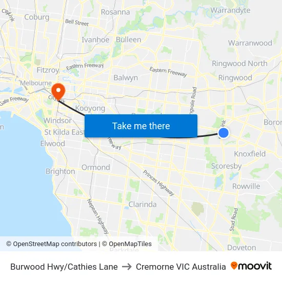 Burwood Hwy/Cathies Lane to Cremorne VIC Australia map