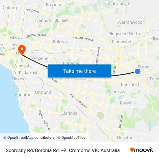 Scoresby Rd/Boronia Rd to Cremorne VIC Australia map