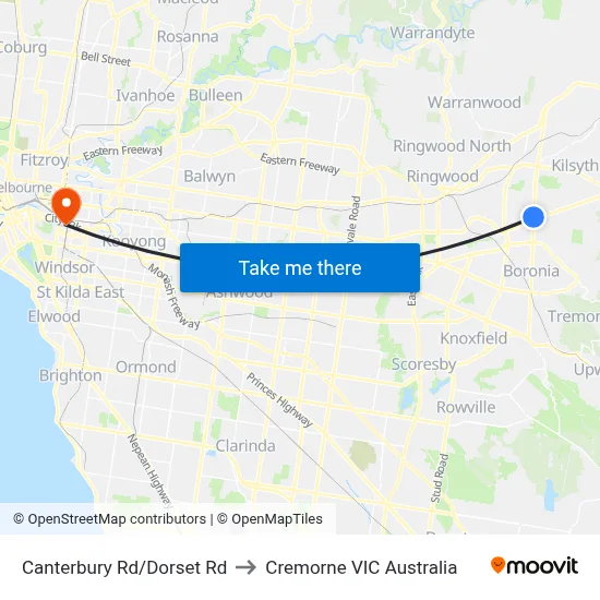 Canterbury Rd/Dorset Rd to Cremorne VIC Australia map