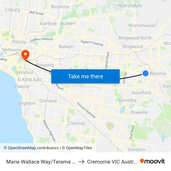 Marie Wallace Way/Terama Cres to Cremorne VIC Australia map