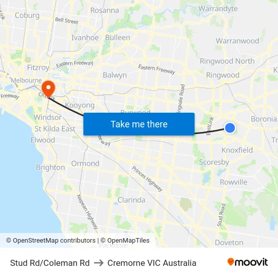 Stud Rd/Coleman Rd to Cremorne VIC Australia map