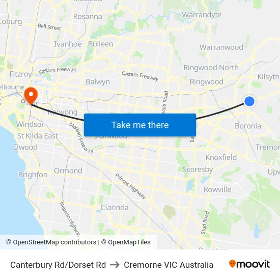 Canterbury Rd/Dorset Rd to Cremorne VIC Australia map