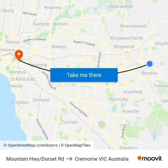 Mountain Hwy/Dorset Rd to Cremorne VIC Australia map