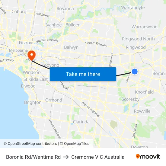 Boronia Rd/Wantirna Rd to Cremorne VIC Australia map