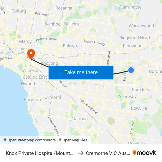 Knox Private Hospital/Mountain Hwy to Cremorne VIC Australia map