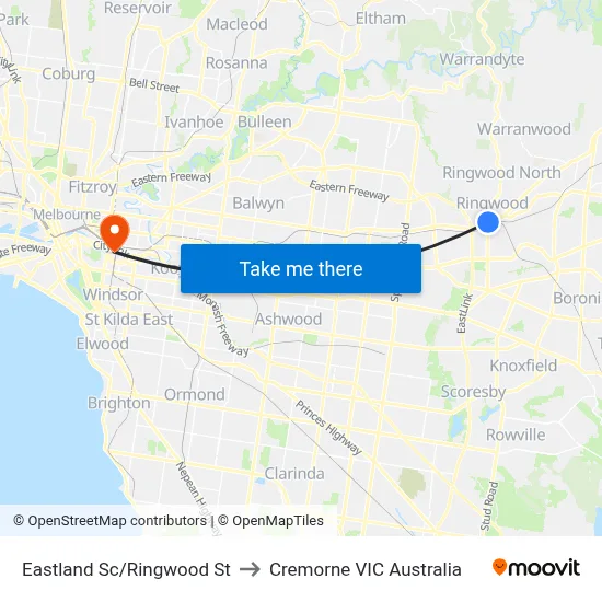 Eastland Sc/Ringwood St to Cremorne VIC Australia map