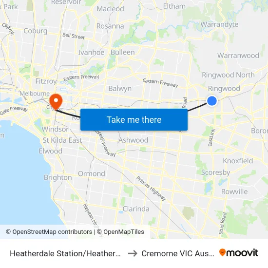 Heatherdale Station/Heatherdale Rd to Cremorne VIC Australia map