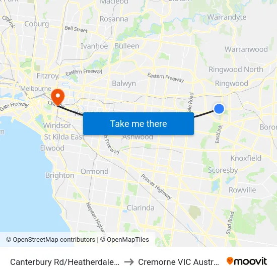 Canterbury Rd/Heatherdale Rd to Cremorne VIC Australia map